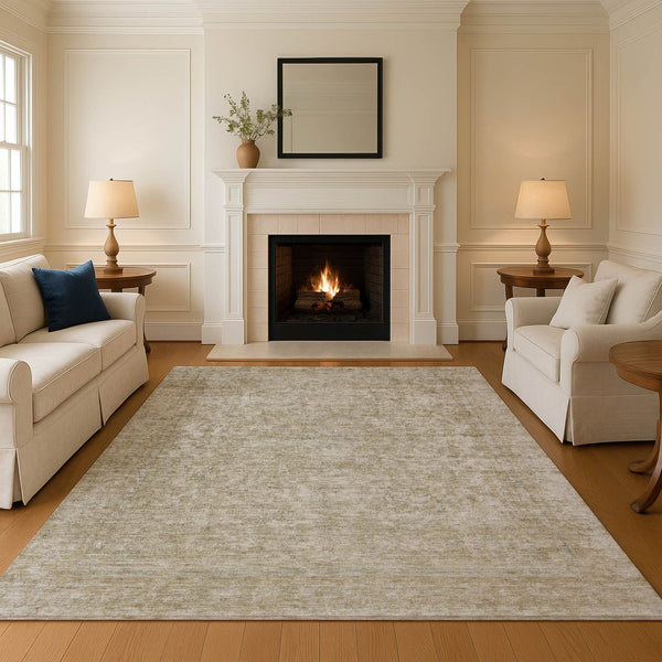 HomeRoots 5' Tan and Beige Oriental Area Rug - Washable, UV-Protected, Durable for High-Traffic Spaces! 695872