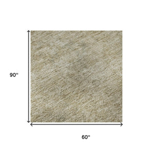 HomeRoots 5' Tan and Beige Oriental Area Rug - Washable, UV-Protected, Durable for High-Traffic Spaces! 695872
