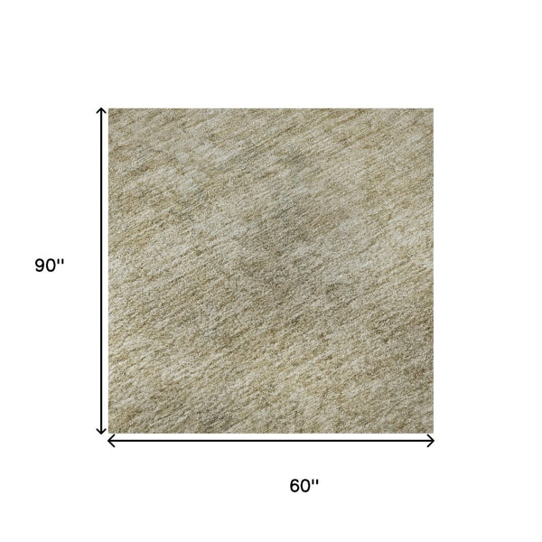 HomeRoots 5' Tan and Beige Oriental Area Rug - Washable, UV-Protected, Durable for High-Traffic Spaces! 695872