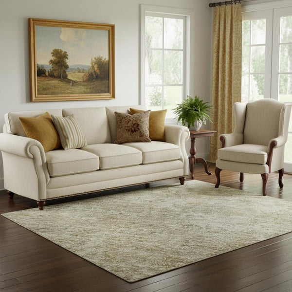HomeRoots 5' Tan and Beige Oriental Area Rug - Washable, UV-Protected, Durable for High-Traffic Spaces! 695872