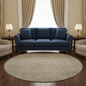 HomeRoots 8' Tan and Beige Oriental Round Rug - Washable, UV Protected, Durable & Ideal for High-Traffic Areas 695873