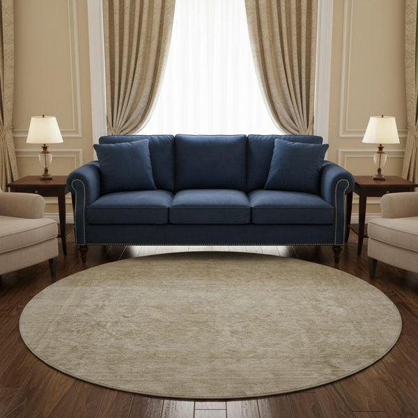 HomeRoots 8' Tan and Beige Oriental Round Rug - Washable, UV Protected, Durable & Ideal for High-Traffic Areas 695873