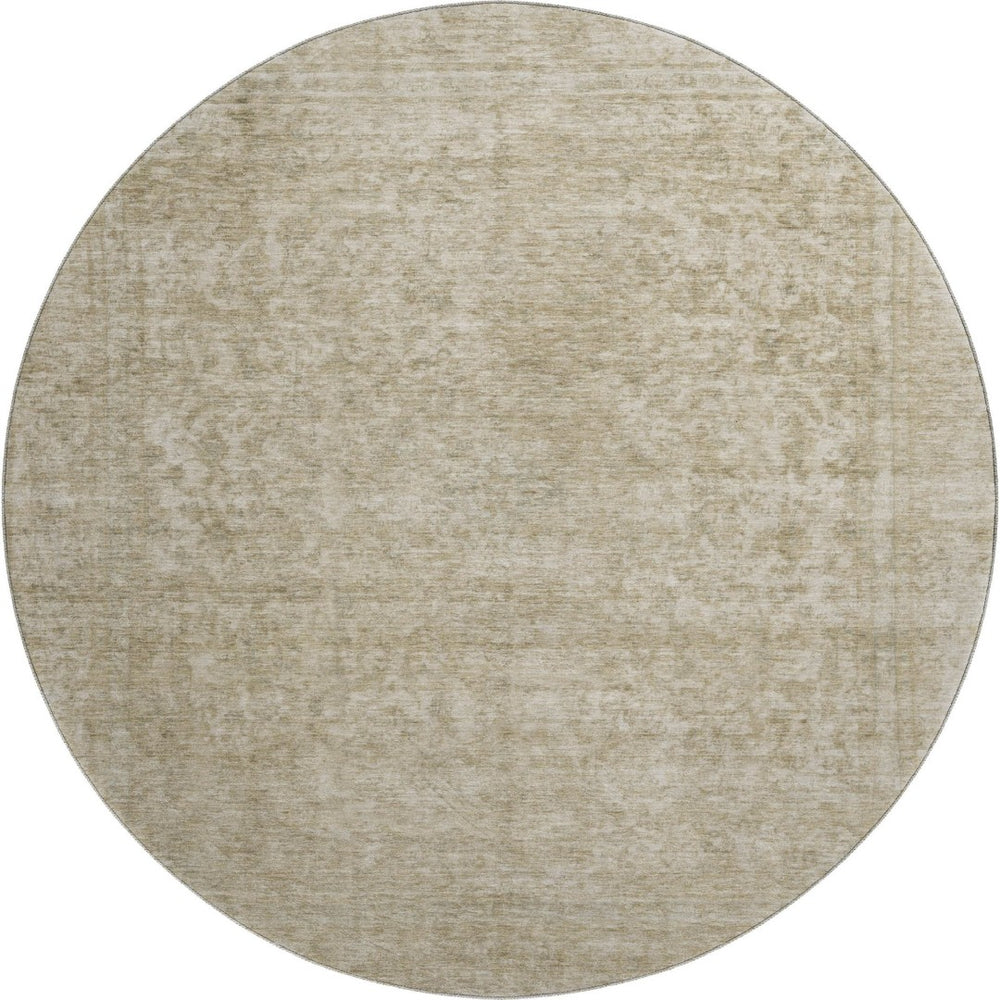 HomeRoots 8' Tan and Beige Oriental Round Rug - Washable, UV Protected, Durable & Ideal for High-Traffic Areas 695873