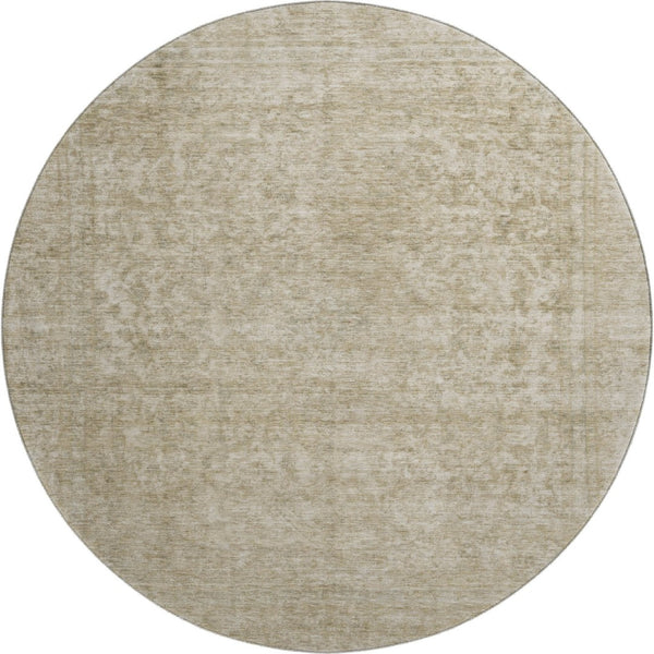 HomeRoots 8' Tan and Beige Oriental Round Rug - Washable, UV Protected, Durable & Ideal for High-Traffic Areas 695873