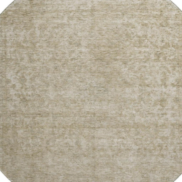 HomeRoots 8' Tan and Beige Oriental Round Rug - Washable, UV Protected, Durable & Ideal for High-Traffic Areas 695873