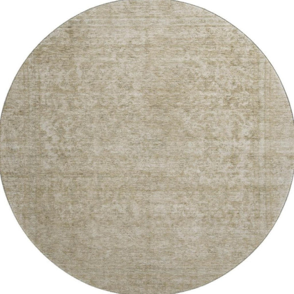 HomeRoots 8' Tan and Beige Oriental Round Rug - Washable, UV Protected, Durable & Ideal for High-Traffic Areas 695873