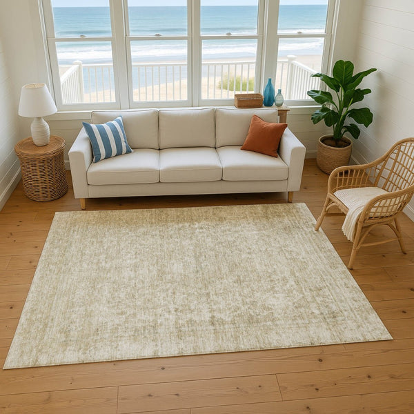 HomeRoots 9' X 12' Tan and Beige Oriental Area Rug - Washable, Stain Resistant, UV Protected, Durable Style 695875