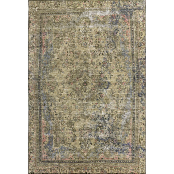 HomeRoots 5' X 8' Artichoke Green Floral Medallion Area Rug - Washable, UV Protected, Non-Slip Design for Homes 695878