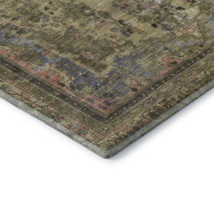 HomeRoots 5' X 8' Artichoke Green Floral Medallion Area Rug - Washable, UV Protected, Non-Slip Design for Homes 695878