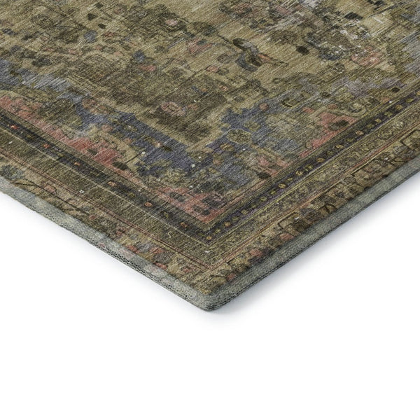 HomeRoots 5' X 8' Artichoke Green Floral Medallion Area Rug - Washable, UV Protected, Non-Slip Design for Homes 695878
