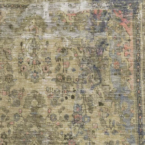 HomeRoots 5' X 8' Artichoke Green Floral Medallion Area Rug - Washable, UV Protected, Non-Slip Design for Homes 695878