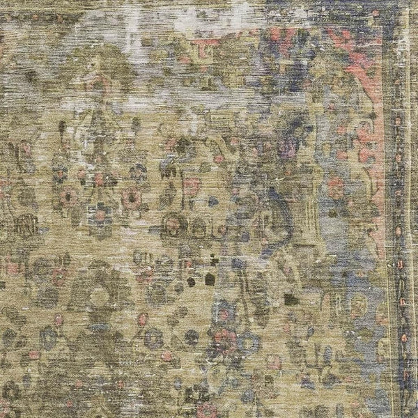 HomeRoots 5' X 8' Artichoke Green Floral Medallion Area Rug - Washable, UV Protected, Non-Slip Design for Homes 695878