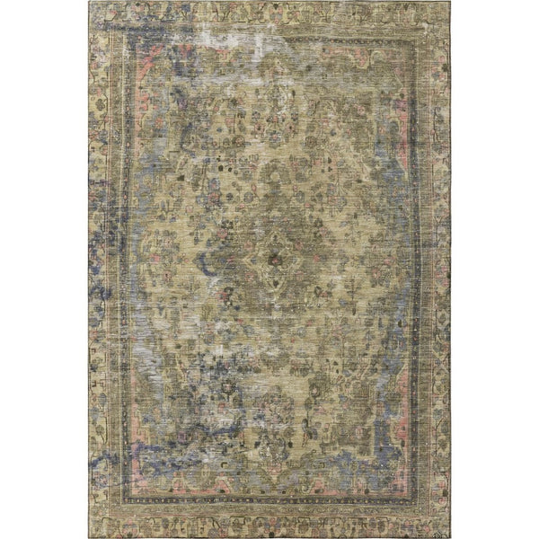 HomeRoots 5' X 8' Artichoke Green Floral Medallion Area Rug - Washable, UV Protected, Non-Slip Design for Homes 695878