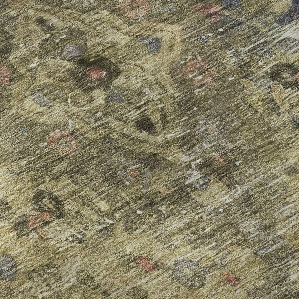 HomeRoots 8' Washable Round Rug with Floral Medallion Design in Artichoke Green, Gold & Gray - UV Protected! 695879