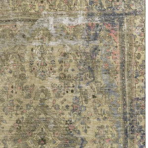 HomeRoots 9' X 12' Artichoke Green Floral Medallion Area Rug - Washable, UV Protected & Pet Friendly Design 695881