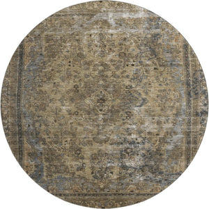HomeRoots 8' Brown Gray & Silver Floral Medallion Round Rug - Washable, UV Protected, Family-Friendly Elegance 695885