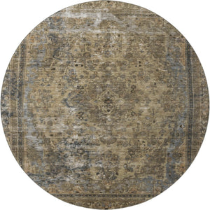 HomeRoots 8' Brown Gray & Silver Floral Medallion Round Rug - Washable, UV Protected, Family-Friendly Elegance 695885