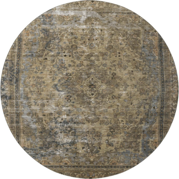 HomeRoots 8' Brown Gray & Silver Floral Medallion Round Rug - Washable, UV Protected, Family-Friendly Elegance 695885