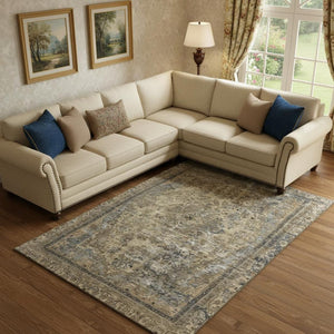 HomeRoots 9' X 12' Elegant Brown Gray Silver Floral Area Rug - Washable, UV-Protected, Stain Resistant Design 695887