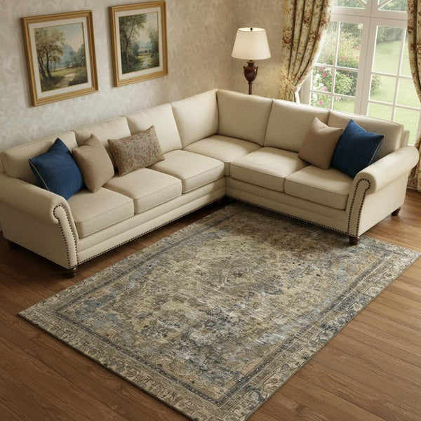 HomeRoots 9' X 12' Elegant Brown Gray Silver Floral Area Rug - Washable, UV-Protected, Stain Resistant Design 695887