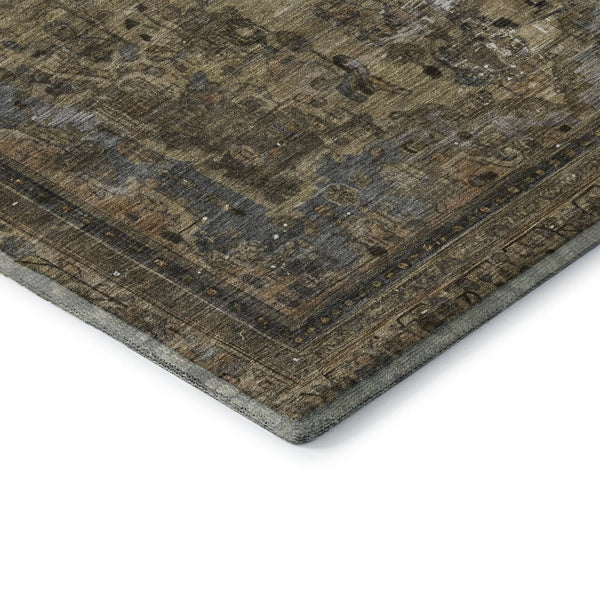 HomeRoots 9' X 12' Elegant Brown Gray Silver Floral Area Rug - Washable, UV-Protected, Stain Resistant Design 695887