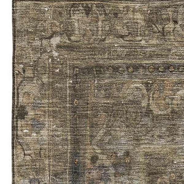 HomeRoots 9' X 12' Elegant Brown Gray Silver Floral Area Rug - Washable, UV-Protected, Stain Resistant Design 695887