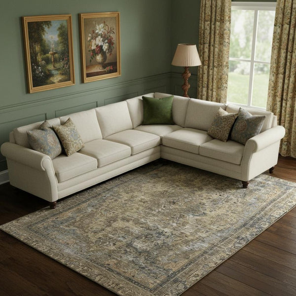 HomeRoots 10' Washable Floral Medallion Area Rug in Brown, Gray & Silver - UV Protected, Durable & Stylish Design 695888