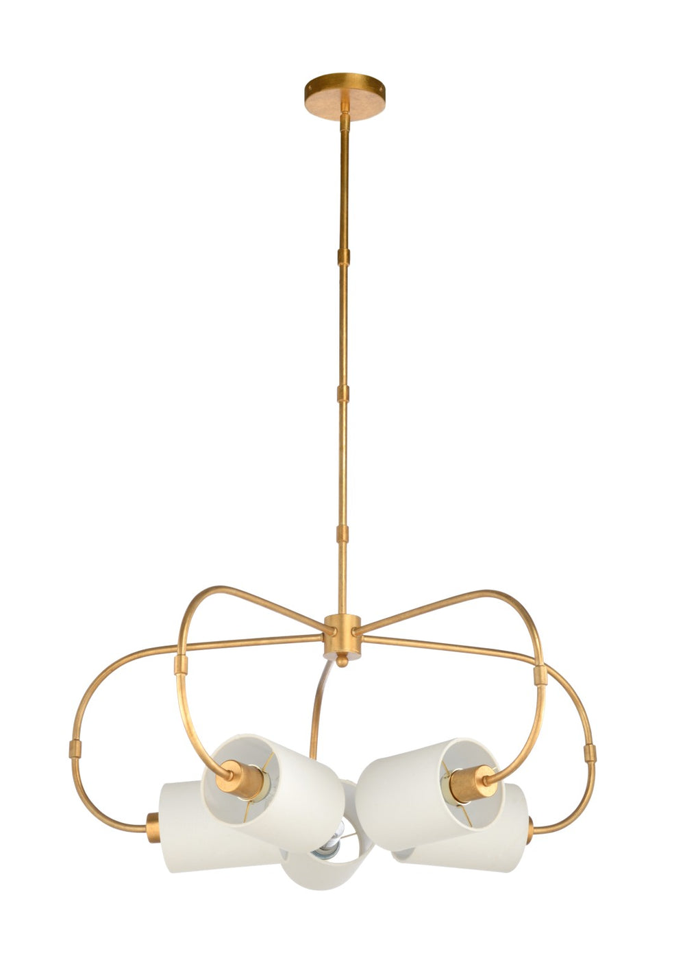 Chelsea House Ring Antique Gold Leaf Chandelier With Five Cream Shades, Adjustable 18–45" Drop, 31" Diameter Statement Fixture 69589