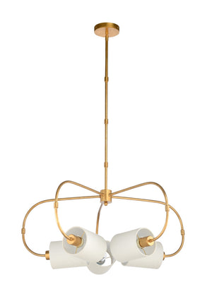 Chelsea House Ring Antique Gold Leaf Chandelier With Five Cream Shades, Adjustable 18–45" Drop, 31" Diameter Statement Fixture 69589