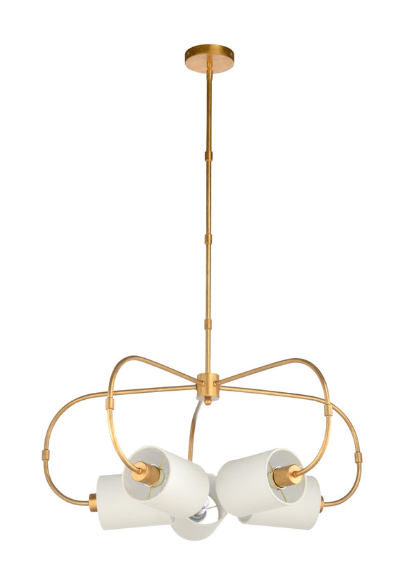 Chelsea House Ring Antique Gold Leaf Chandelier With Five Cream Shades, Adjustable 18–45" Drop, 31" Diameter Statement Fixture 69589