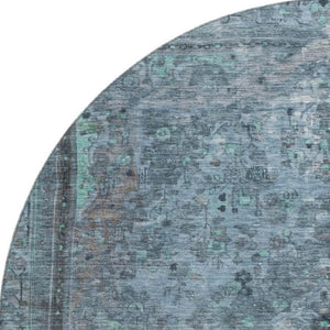 HomeRoots 8' Blue Gray & Silver Floral Medallion Washable Round Rug – UV Protected, Stylish & Durable Design 695891