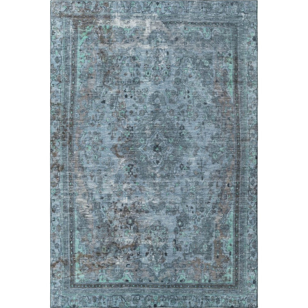 HomeRoots 8' X 10' Blue Gray & Silver Floral Medallion Area Rug - Washable, UV Protected & Non-Slip Design 695892