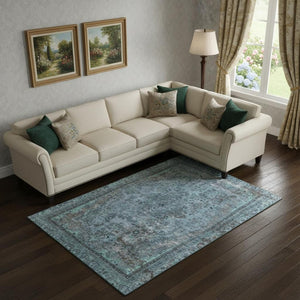 HomeRoots 9' X 12' Blue Gray & Silver Floral Medallion Area Rug – Washable, UV Protected & Stain Resistant Design 695893