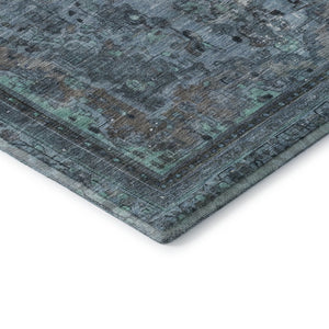 HomeRoots 9' X 12' Blue Gray & Silver Floral Medallion Area Rug – Washable, UV Protected & Stain Resistant Design 695893