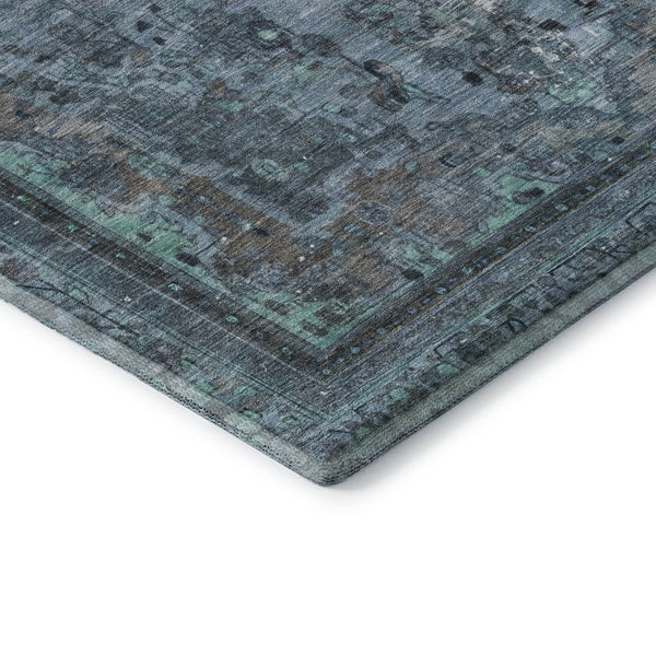 HomeRoots 9' X 12' Blue Gray & Silver Floral Medallion Area Rug – Washable, UV Protected & Stain Resistant Design 695893