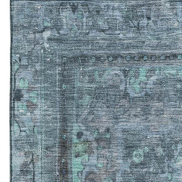 HomeRoots 9' X 12' Blue Gray & Silver Floral Medallion Area Rug – Washable, UV Protected & Stain Resistant Design 695893