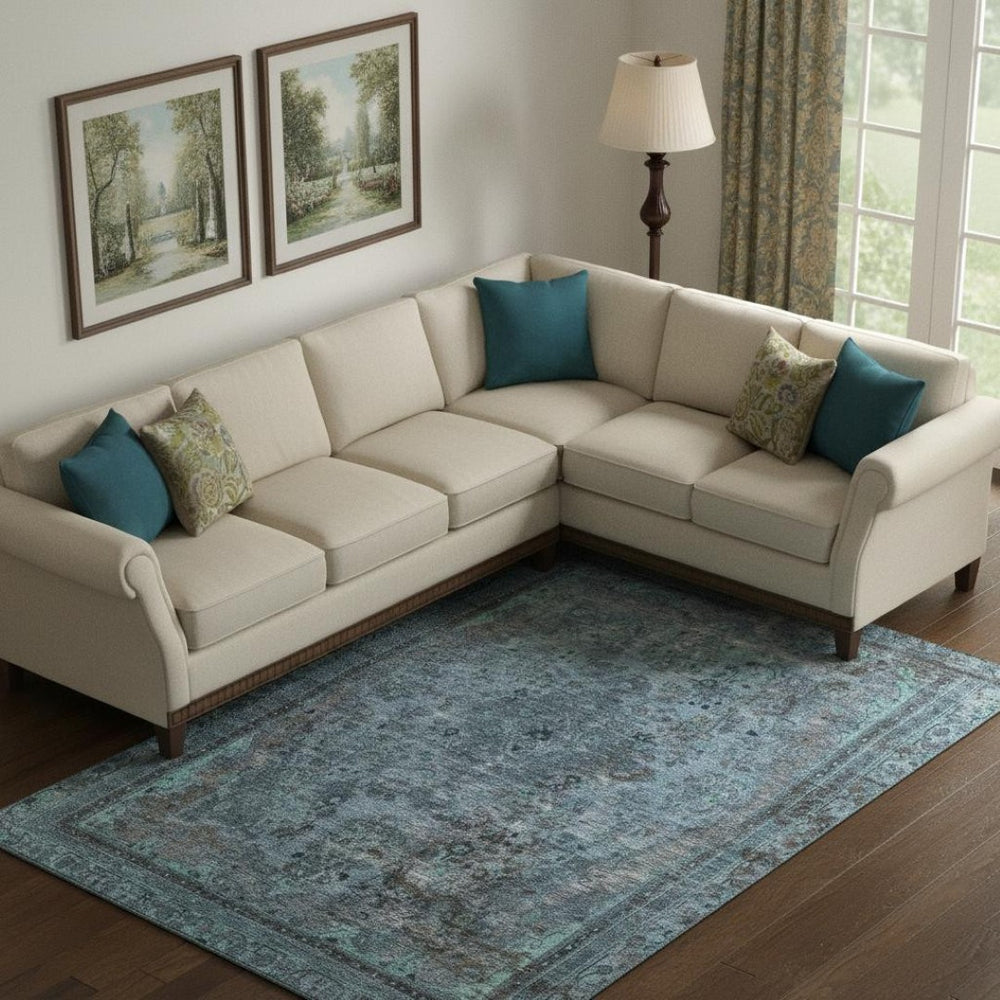HomeRoots 10' Floral Medallion Area Rug in Blue Gray & Silver - Washable, UV Protected, Durable Design for Homes 695894