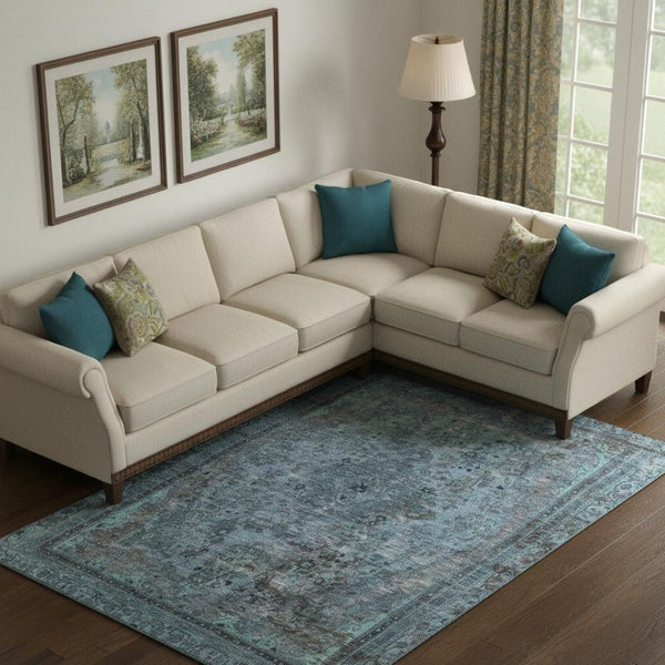 HomeRoots 10' Floral Medallion Area Rug in Blue Gray & Silver - Washable, UV Protected, Durable Design for Homes 695894