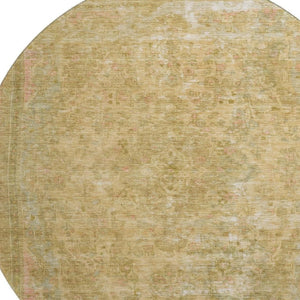 HomeRoots 8' Coral and Beige Floral Medallion Round Rug - UV Protection, Washable, Stain-Resistant Design 695897