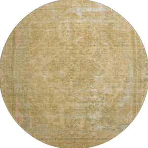 HomeRoots 8' Coral and Beige Floral Medallion Round Rug - UV Protection, Washable, Stain-Resistant Design 695897