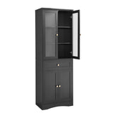 English Elm Tall Bathroom Storage Cabinet, Cabinet With Four Doors and Drawers, Adjustable Shelf, Mdf Board, Black