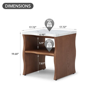 English Elm 2ps, Sculptural Faux Marble End Tables with Open Shelf for Modern Living Rooms Walnut Brown W2664S00073