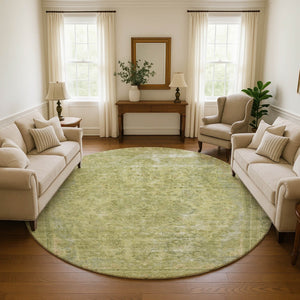HomeRoots 8' Artichoke Green & Gray Floral Medallion Round Rug - Washable, UV-Protected, and Durable Design 695903