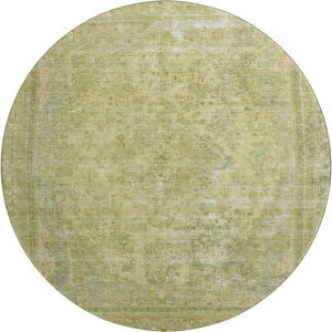 HomeRoots 8' Artichoke Green & Gray Floral Medallion Round Rug - Washable, UV-Protected, and Durable Design 695903