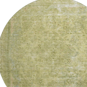 HomeRoots 8' Artichoke Green & Gray Floral Medallion Round Rug - Washable, UV-Protected, and Durable Design 695903
