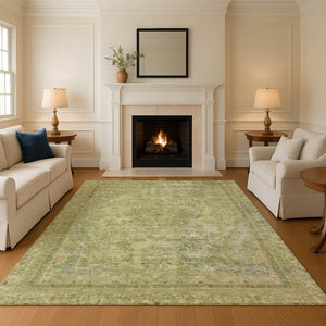 HomeRoots 10' X 14' Artichoke Green Floral Medallion Area Rug - Washable, UV Protected, & Stain Resistant! 695906