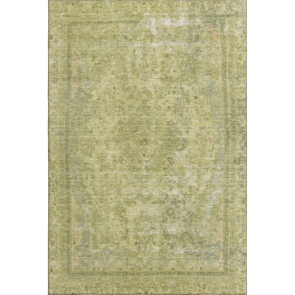 HomeRoots 10' X 14' Artichoke Green Floral Medallion Area Rug - Washable, UV Protected, & Stain Resistant! 695906