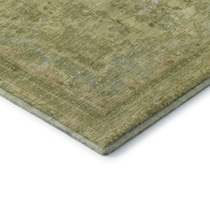 HomeRoots 10' X 14' Artichoke Green Floral Medallion Area Rug - Washable, UV Protected, & Stain Resistant! 695906