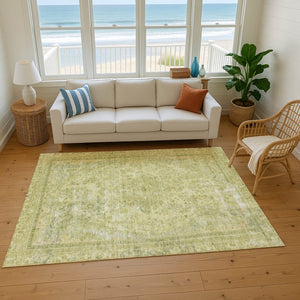 HomeRoots 10' X 14' Artichoke Green Floral Medallion Area Rug - Washable, UV Protected, & Stain Resistant! 695906