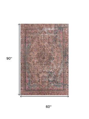 HomeRoots 5' X 8' Floral Medallion Area Rug in Pink & Gray - Washable, UV Protected, Soft & Stylish Décor Piece 695908